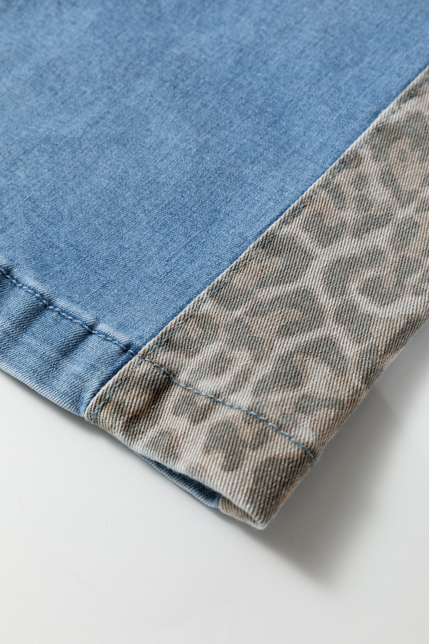 Beau Blue Drawstring Elastic Waist Leopard Striped Side Panel Wide Leg Jeans