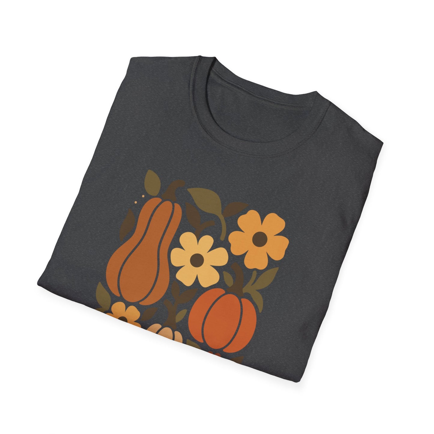 Autumn Harvest Unisex T-Shirt, Cozy Fall Tee, Seasonal Casual Wear, Thanksgiving Apparel, Pumpkin & Floral Design
