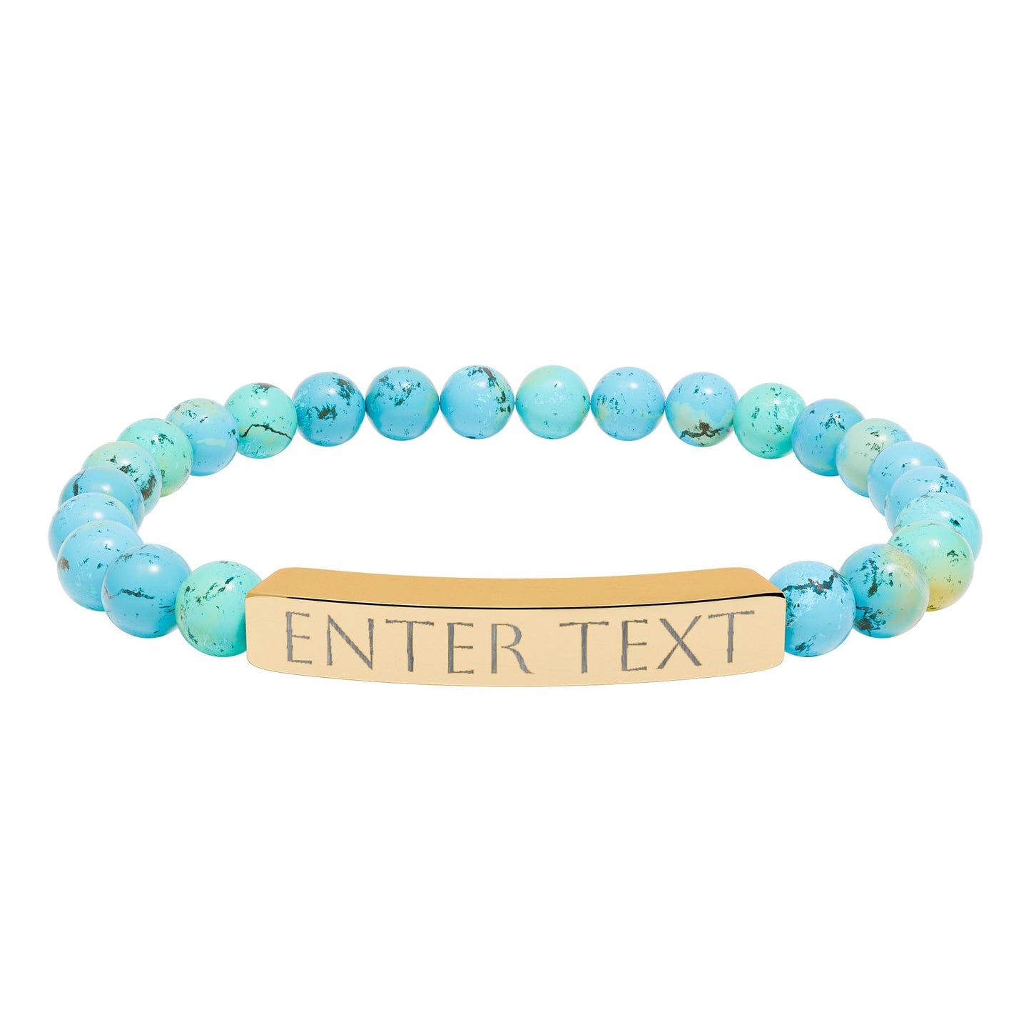 Engravable Natural Stone Bead Bar Bracelet — Custom Text Stretch Bracelet