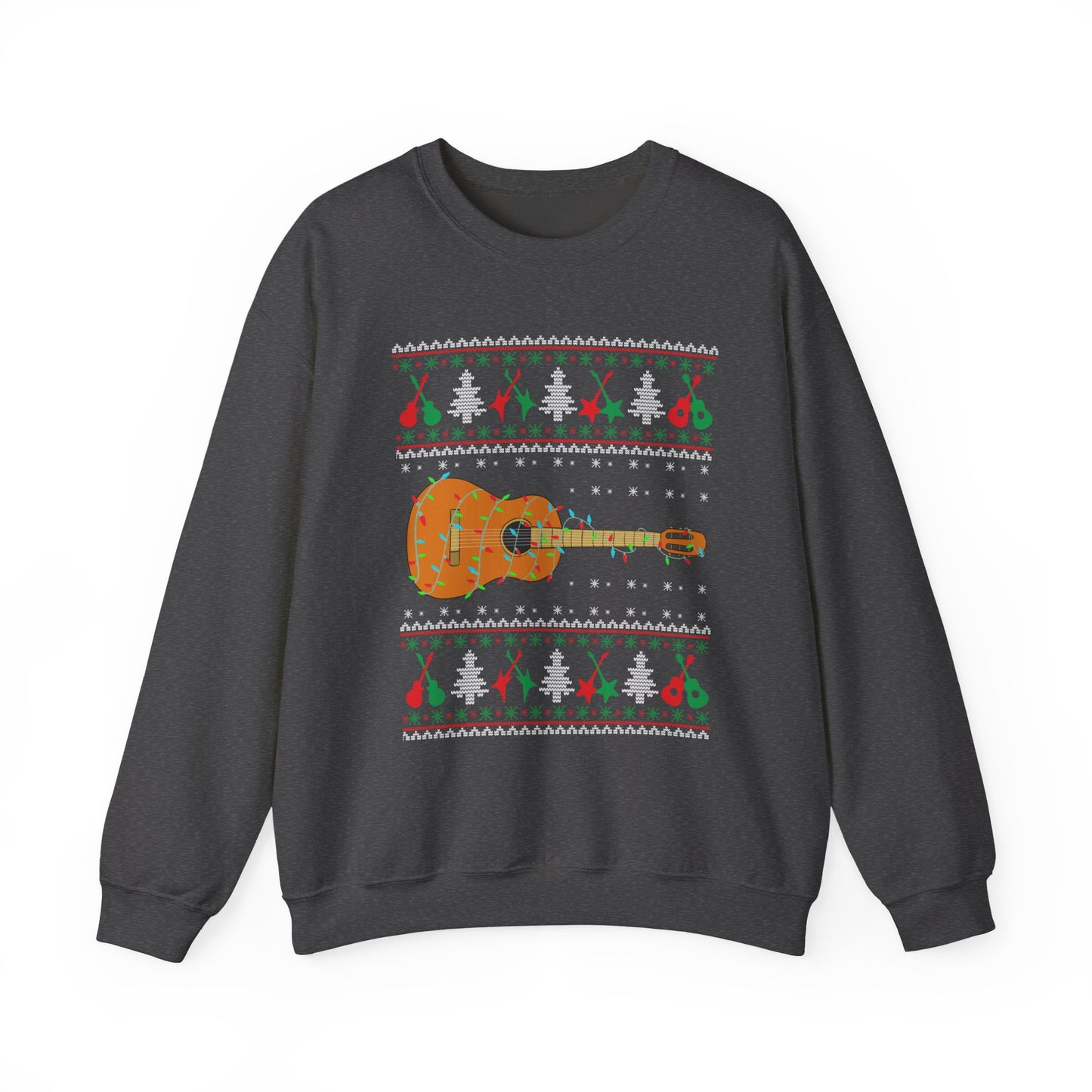 Acoustic Guitar Holiday Sweatshirt – Festive Guitar Ugly Sweater Crewneck