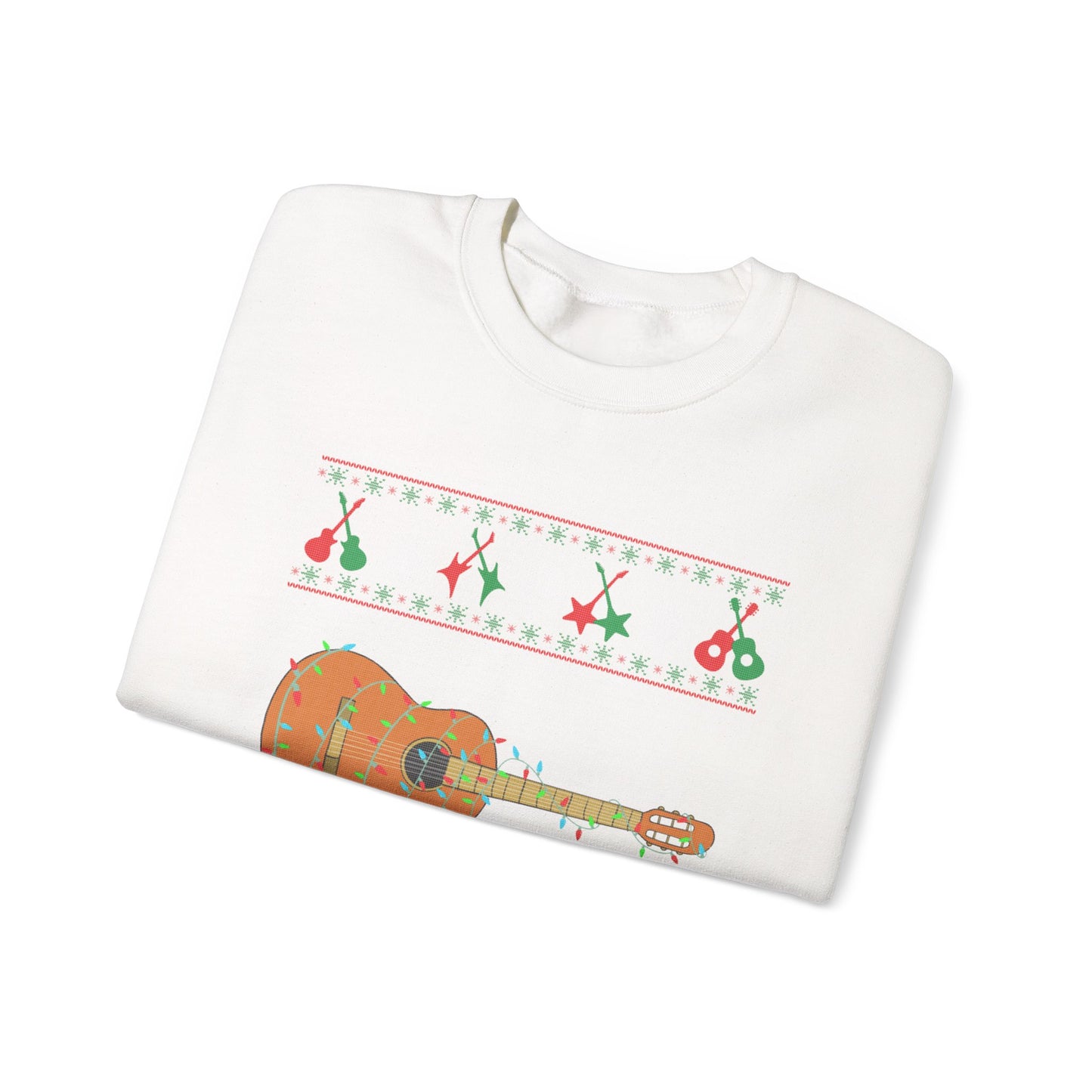 Acoustic Guitar Holiday Sweatshirt – Festive Guitar Ugly Sweater Crewneck