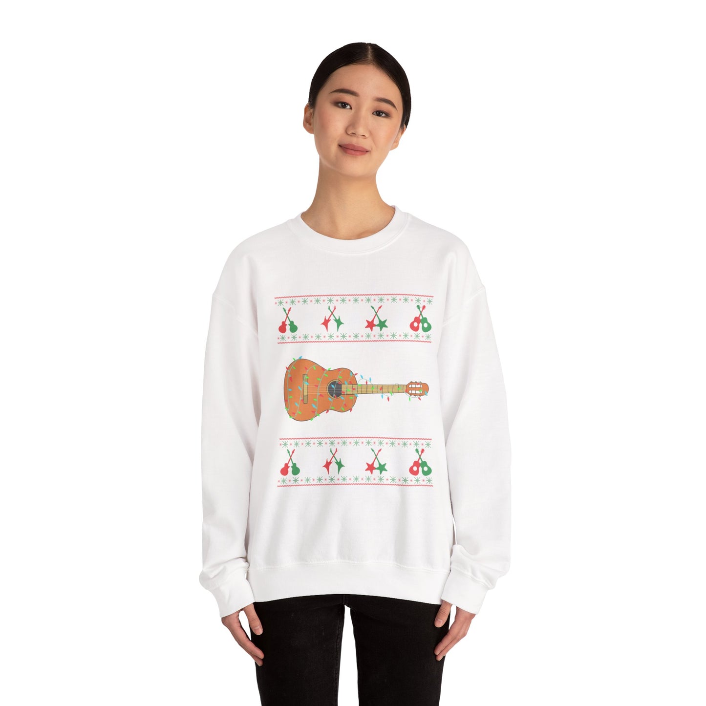 Acoustic Guitar Holiday Sweatshirt – Festive Guitar Ugly Sweater Crewneck