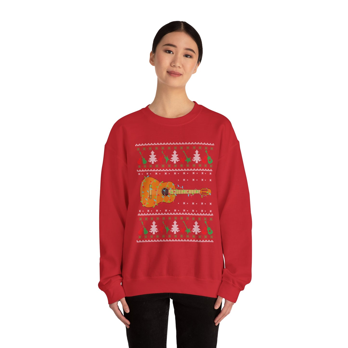 Acoustic Guitar Holiday Sweatshirt – Festive Guitar Ugly Sweater Crewneck