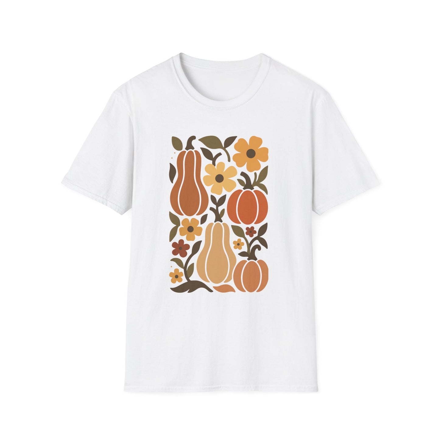 Autumn Harvest Unisex T-Shirt, Cozy Fall Tee, Seasonal Casual Wear, Thanksgiving Apparel, Pumpkin & Floral Design