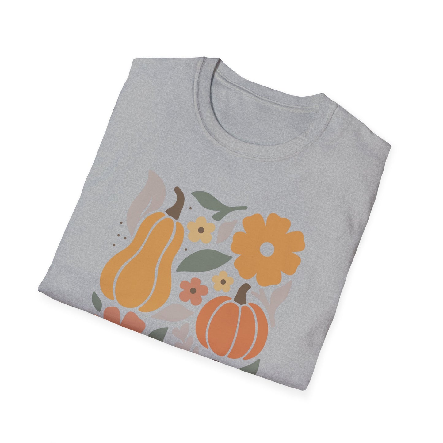 Autumn Floral T-Shirt, Cozy Fall Tee, Harvest Graphic Shirt, Seasonal Gift, Pumpkin and Flower Design, Thanksgiving Apparel