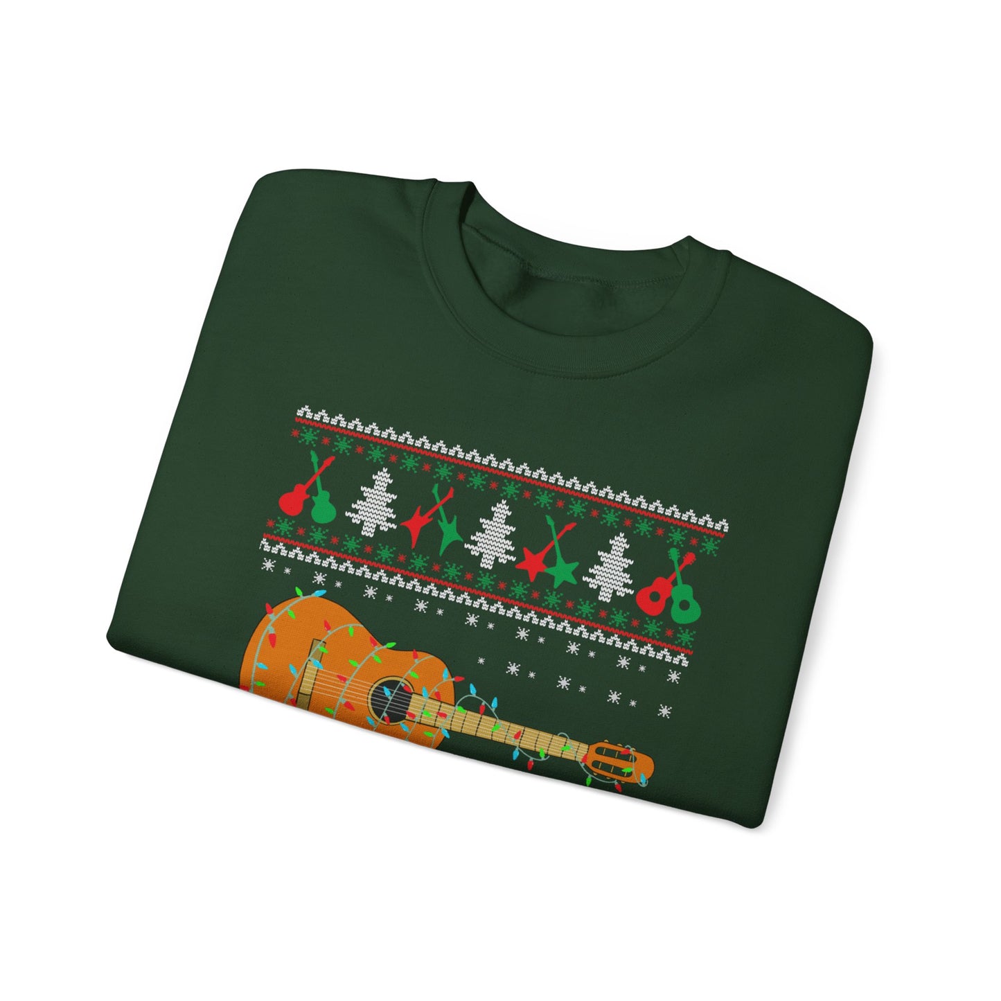 Acoustic Guitar Holiday Sweatshirt – Festive Guitar Ugly Sweater Crewneck