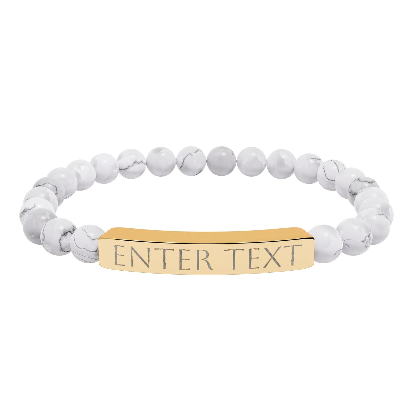 Engravable Natural Stone Bead Bar Bracelet — Custom Text Stretch Bracelet