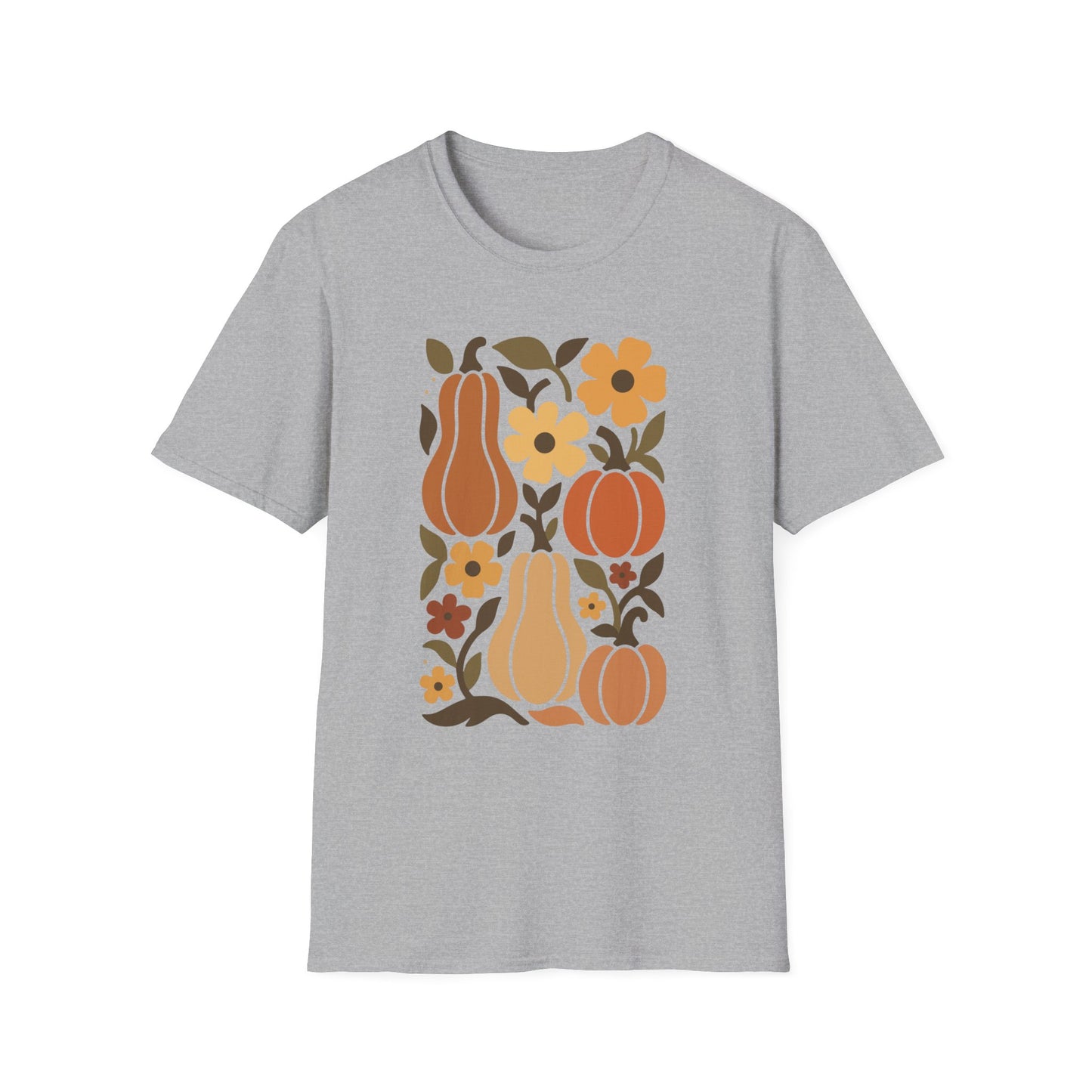 Autumn Harvest Unisex T-Shirt, Cozy Fall Tee, Seasonal Casual Wear, Thanksgiving Apparel, Pumpkin & Floral Design