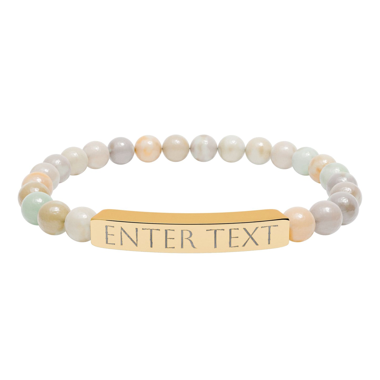 Engravable Natural Stone Bead Bar Bracelet — Custom Text Stretch Bracelet