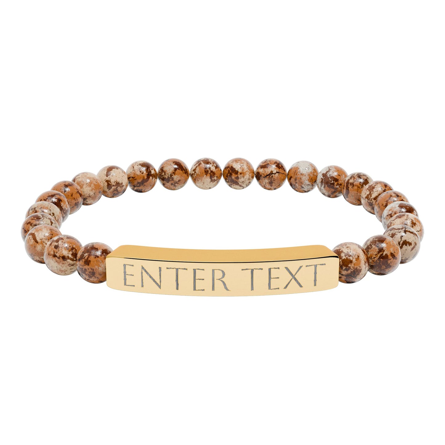 Engravable Natural Stone Bead Bar Bracelet — Custom Text Stretch Bracelet