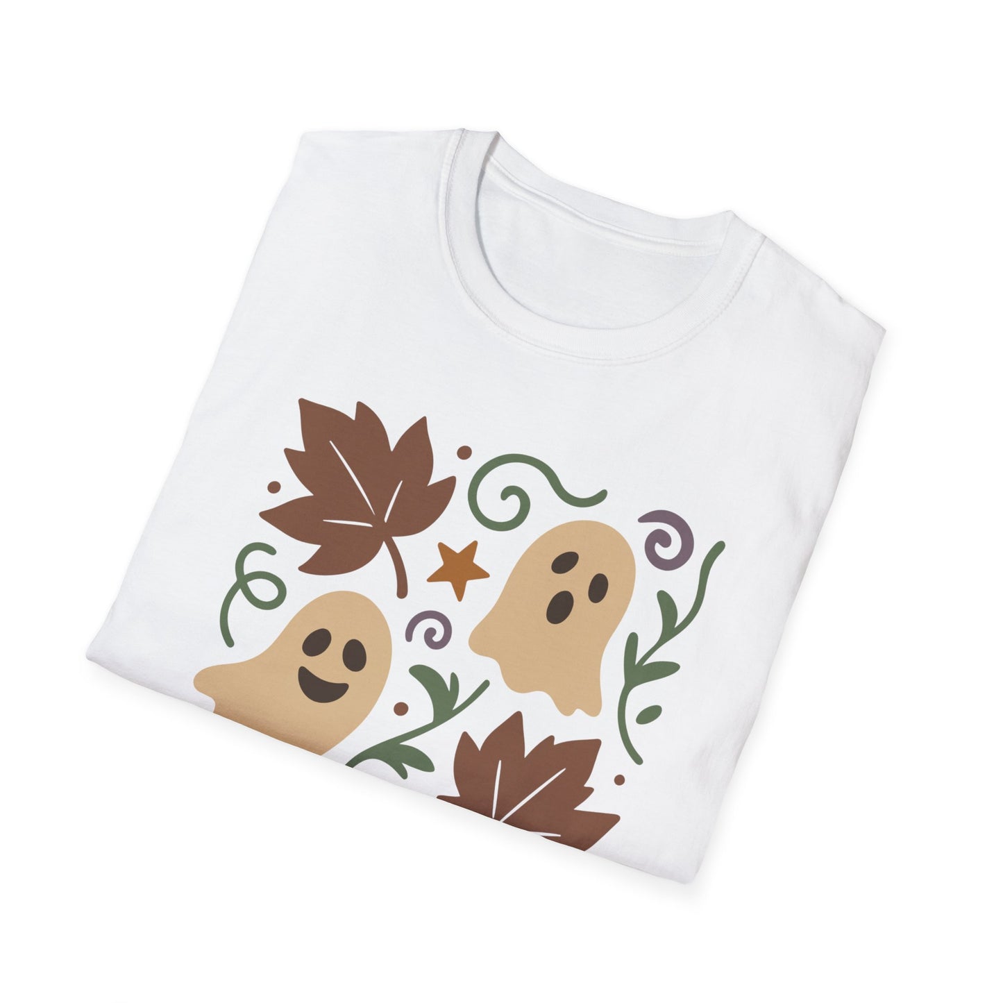 Autumn Ghosts Unisex Softstyle T-Shirt, Fall Fashion, Halloween Tee, Cute Graphic Top, Seasonal Apparel, Festive Wardrobe