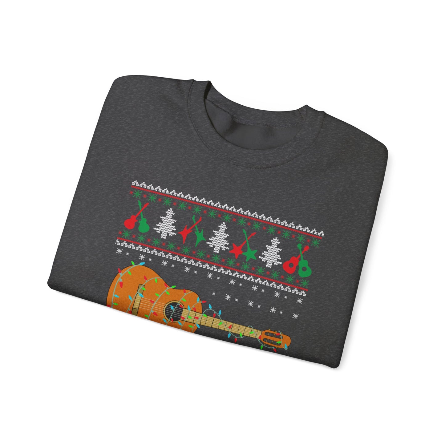 Acoustic Guitar Holiday Sweatshirt – Festive Guitar Ugly Sweater Crewneck