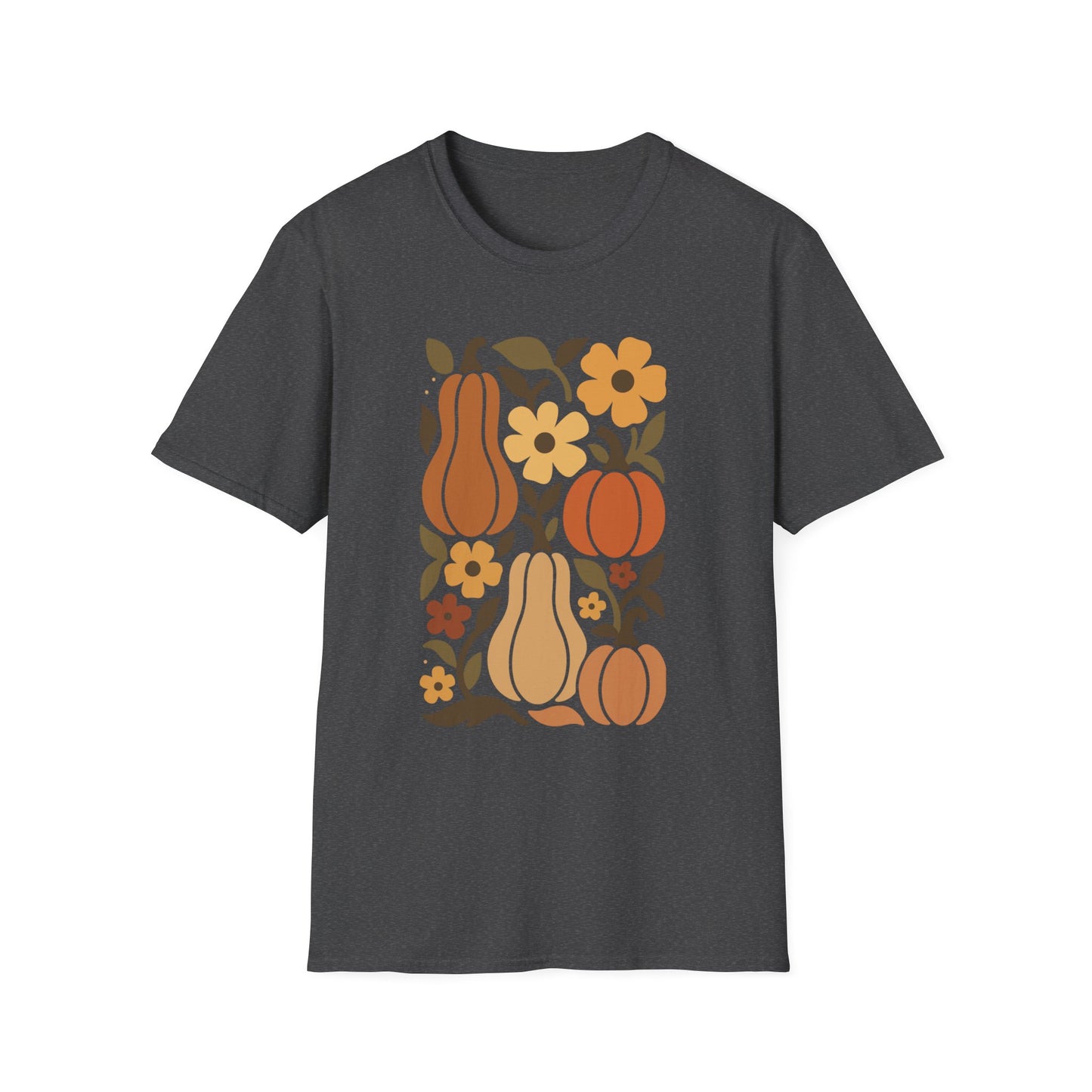 Autumn Harvest Unisex T-Shirt, Cozy Fall Tee, Seasonal Casual Wear, Thanksgiving Apparel, Pumpkin & Floral Design