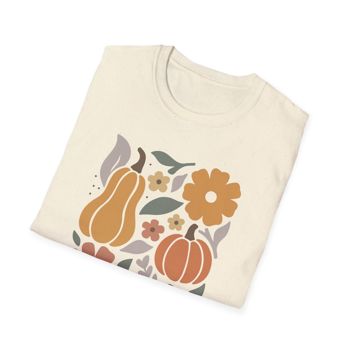 Autumn Floral T-Shirt, Cozy Fall Tee, Harvest Graphic Shirt, Seasonal Gift, Pumpkin and Flower Design, Thanksgiving Apparel