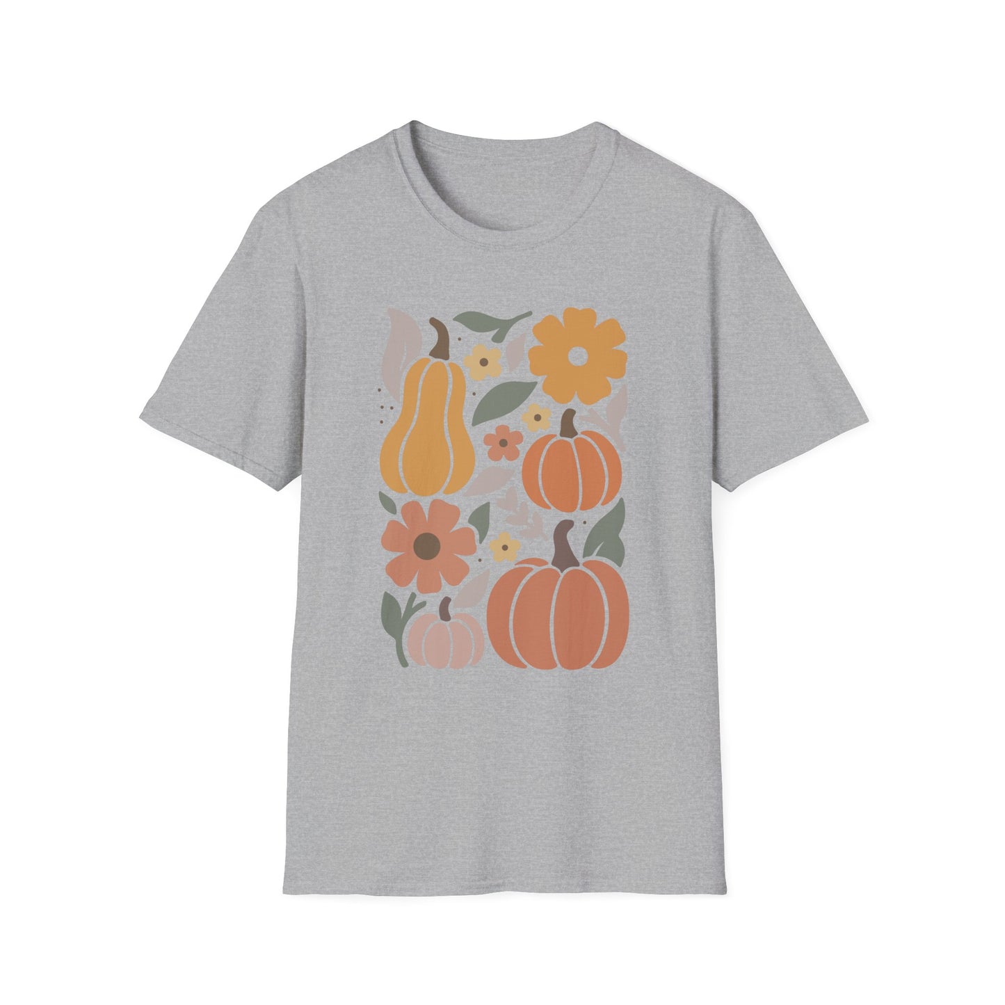 Autumn Floral T-Shirt, Cozy Fall Tee, Harvest Graphic Shirt, Seasonal Gift, Pumpkin and Flower Design, Thanksgiving Apparel