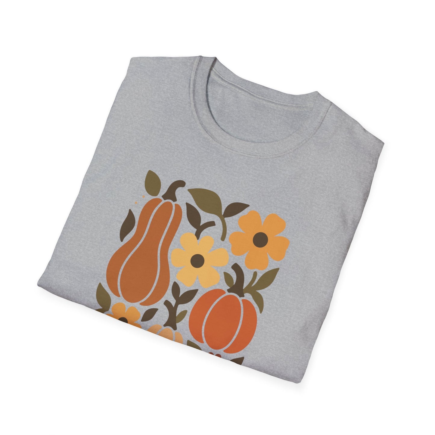Autumn Harvest Unisex T-Shirt, Cozy Fall Tee, Seasonal Casual Wear, Thanksgiving Apparel, Pumpkin & Floral Design