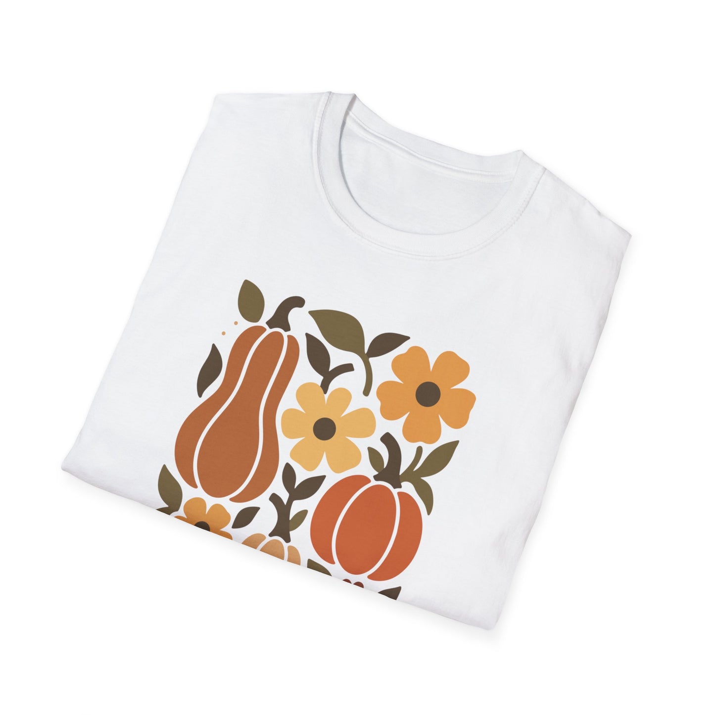 Autumn Harvest Unisex T-Shirt, Cozy Fall Tee, Seasonal Casual Wear, Thanksgiving Apparel, Pumpkin & Floral Design