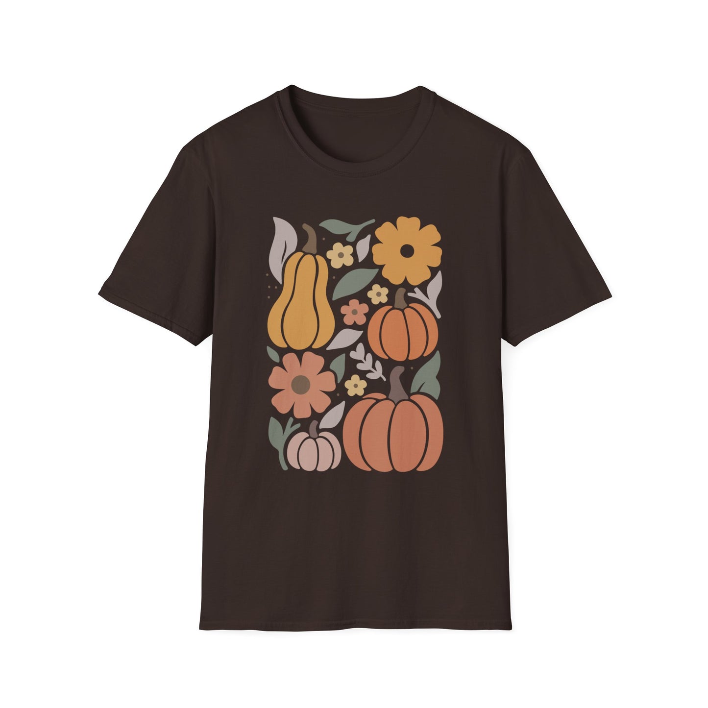 Autumn Floral T-Shirt, Cozy Fall Tee, Harvest Graphic Shirt, Seasonal Gift, Pumpkin and Flower Design, Thanksgiving Apparel