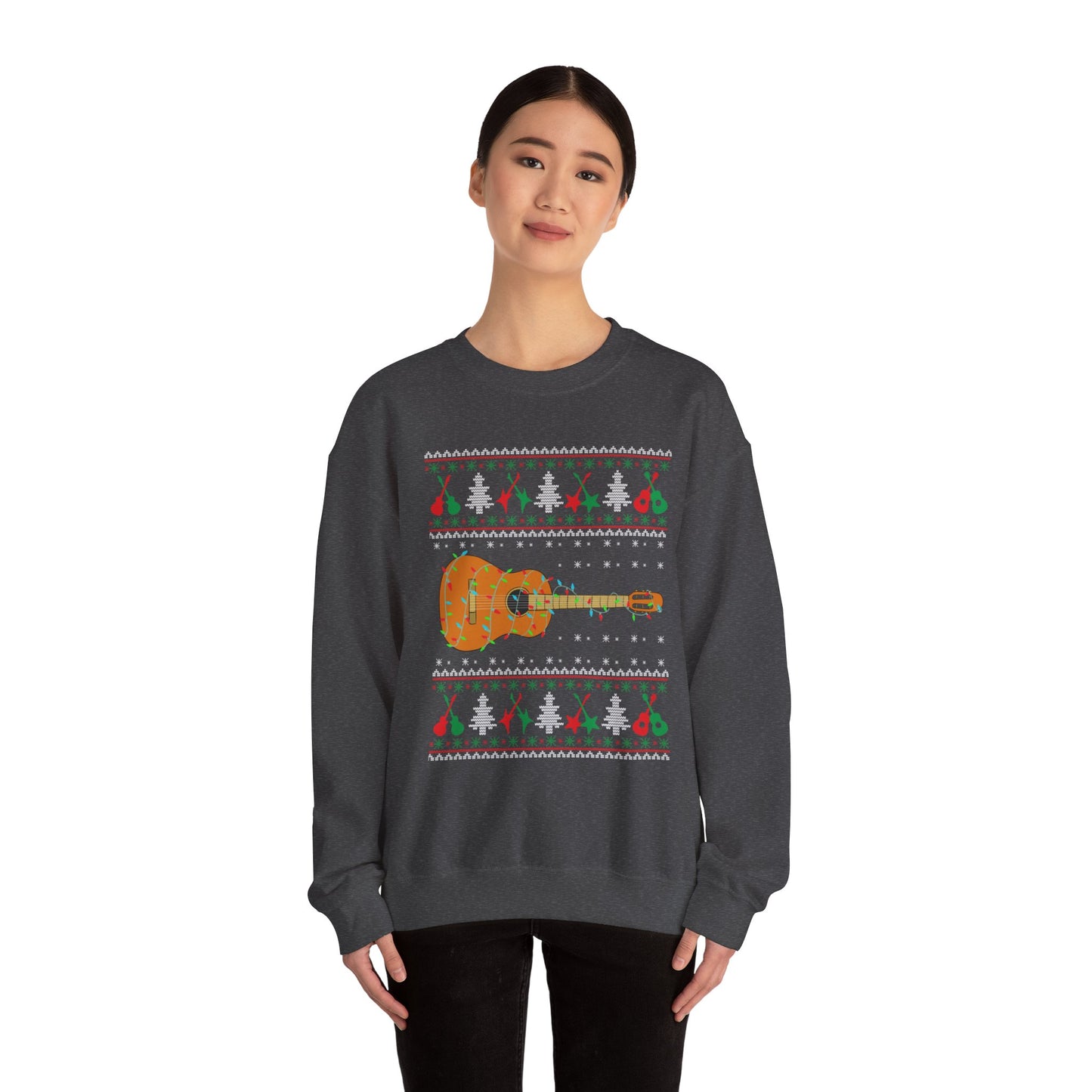 Acoustic Guitar Holiday Sweatshirt – Festive Guitar Ugly Sweater Crewneck