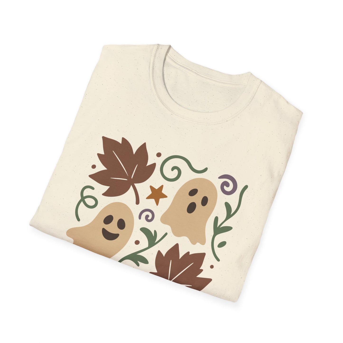 Autumn Ghosts Unisex Softstyle T-Shirt, Fall Fashion, Halloween Tee, Cute Graphic Top, Seasonal Apparel, Festive Wardrobe