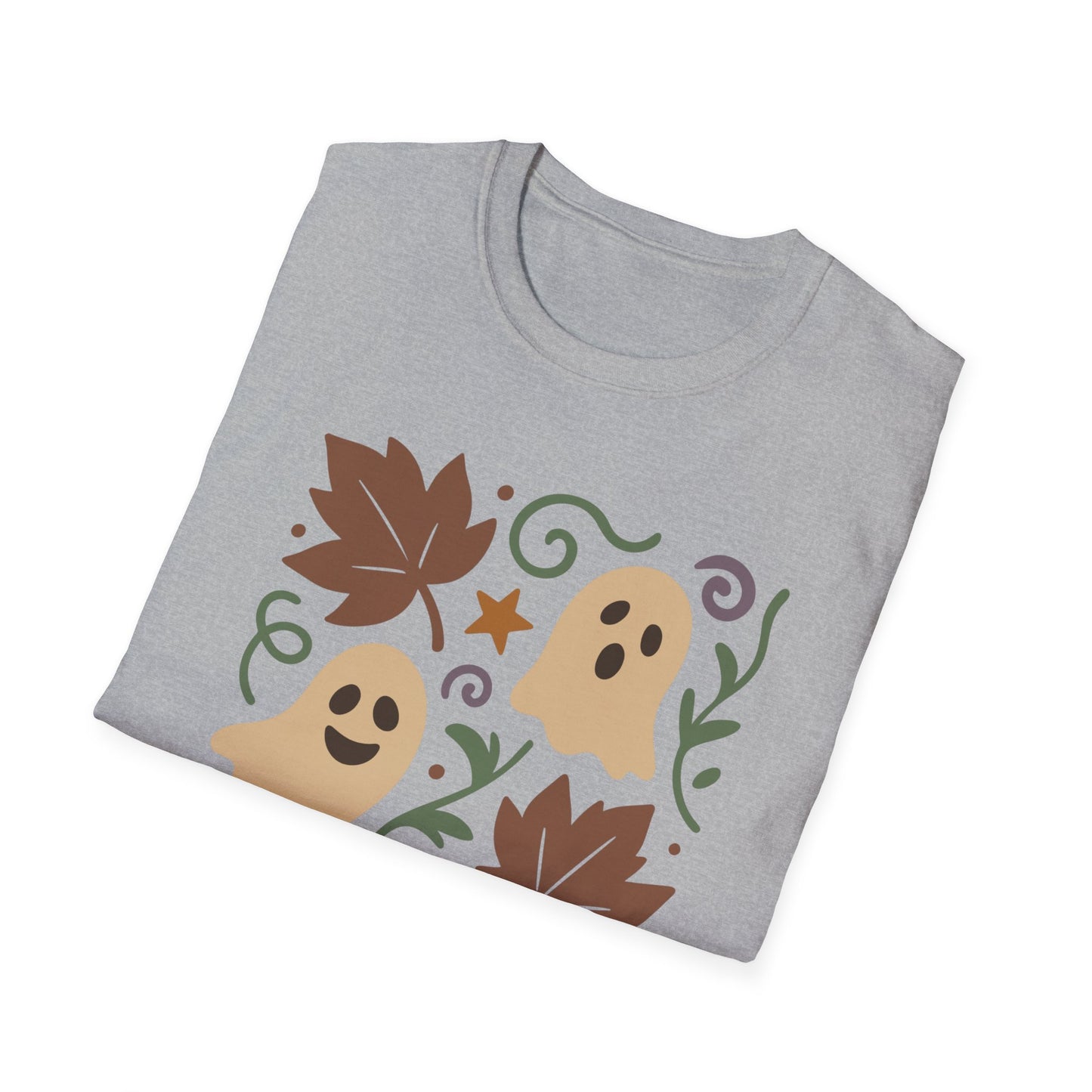 Autumn Ghosts Unisex Softstyle T-Shirt, Fall Fashion, Halloween Tee, Cute Graphic Top, Seasonal Apparel, Festive Wardrobe