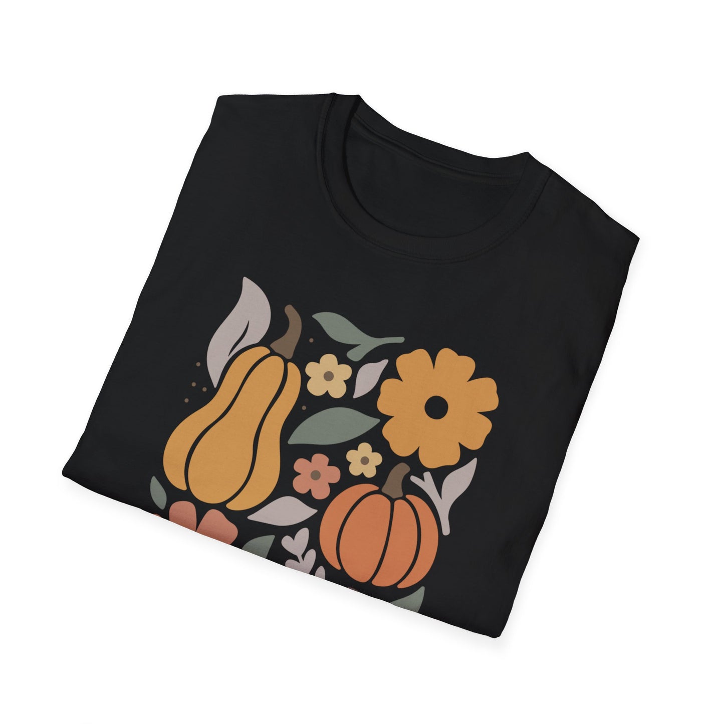Autumn Floral T-Shirt, Cozy Fall Tee, Harvest Graphic Shirt, Seasonal Gift, Pumpkin and Flower Design, Thanksgiving Apparel