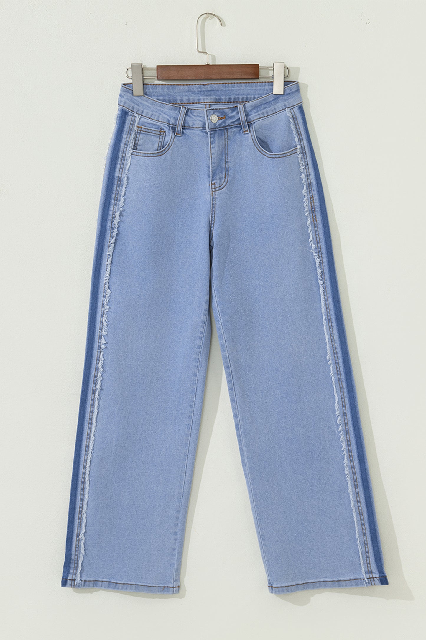 Beau Blue Contrast Stripe Frayed Side Panel Patchwork Shift Jeans