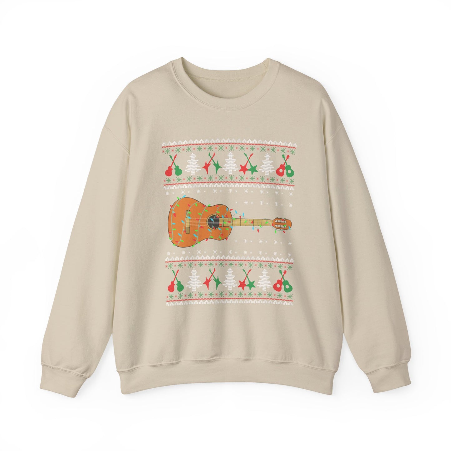 Acoustic Guitar Holiday Sweatshirt – Festive Guitar Ugly Sweater Crewneck