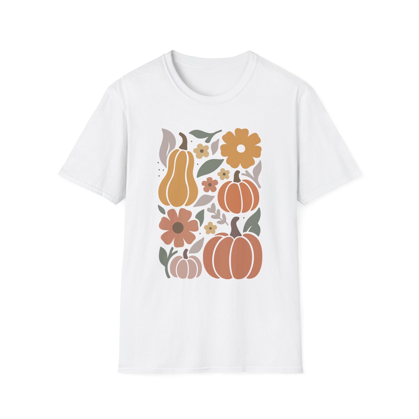 Autumn Floral T-Shirt, Cozy Fall Tee, Harvest Graphic Shirt, Seasonal Gift, Pumpkin and Flower Design, Thanksgiving Apparel