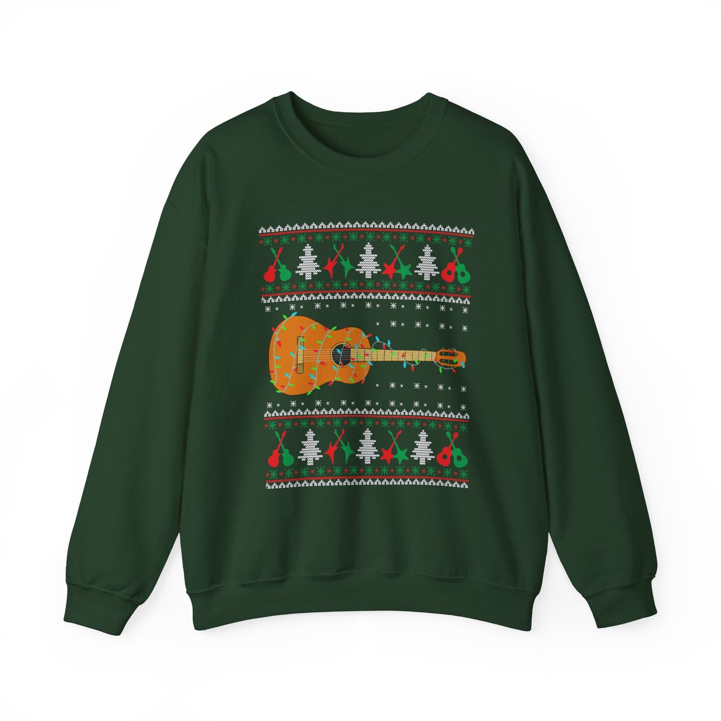 Acoustic Guitar Holiday Sweatshirt – Festive Guitar Ugly Sweater Crewneck