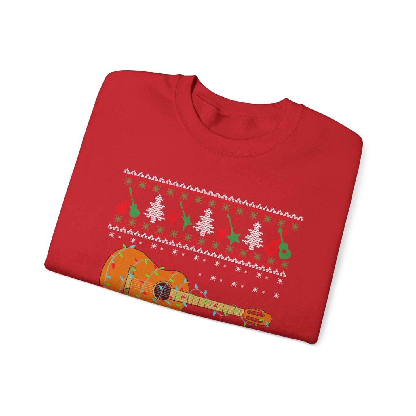Acoustic Guitar Holiday Sweatshirt – Festive Guitar Ugly Sweater Crewneck