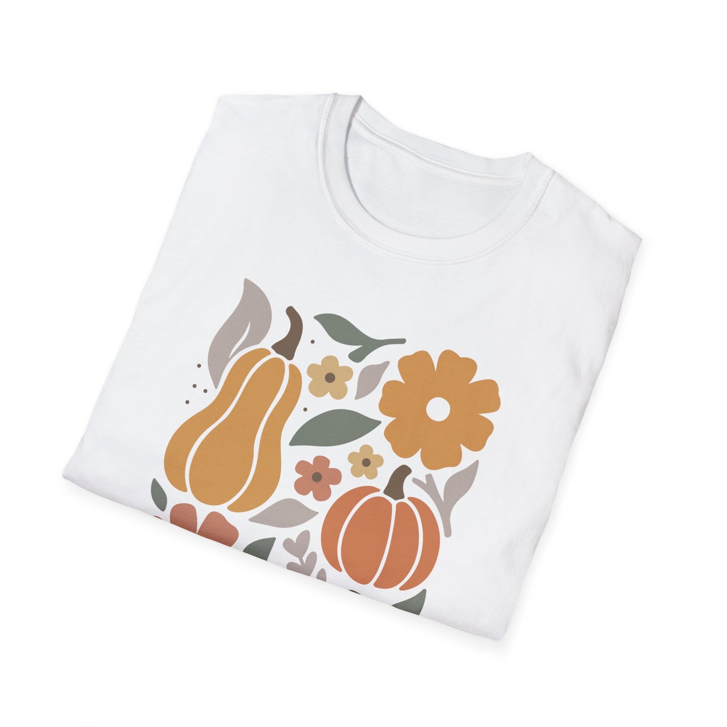Autumn Floral T-Shirt, Cozy Fall Tee, Harvest Graphic Shirt, Seasonal Gift, Pumpkin and Flower Design, Thanksgiving Apparel