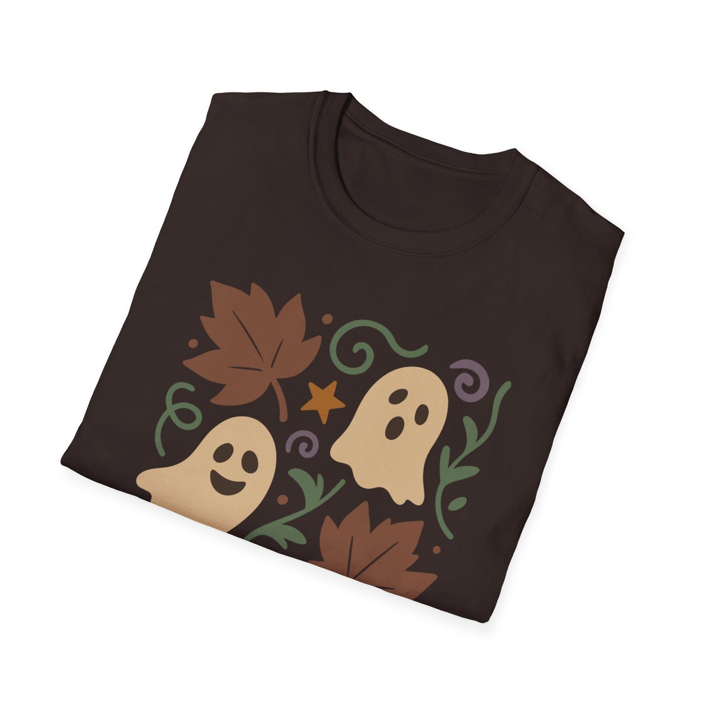 Autumn Ghosts Unisex Softstyle T-Shirt, Fall Fashion, Halloween Tee, Cute Graphic Top, Seasonal Apparel, Festive Wardrobe