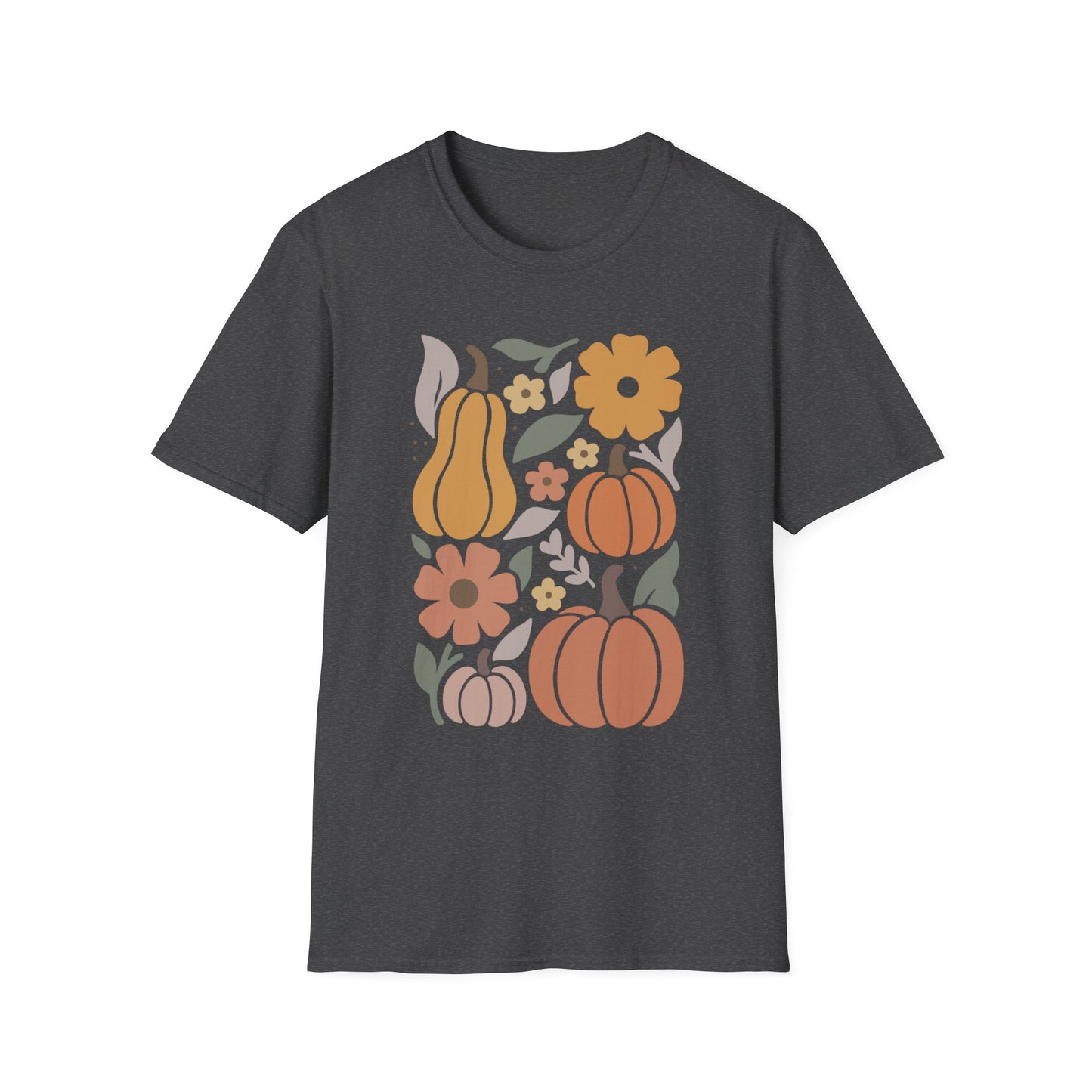 Autumn Floral T-Shirt, Cozy Fall Tee, Harvest Graphic Shirt, Seasonal Gift, Pumpkin and Flower Design, Thanksgiving Apparel