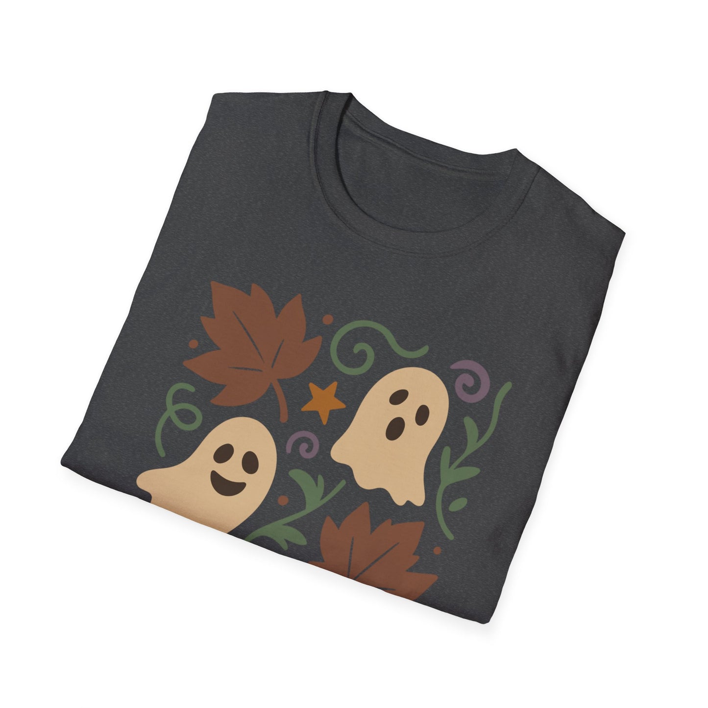 Autumn Ghosts Unisex Softstyle T-Shirt, Fall Fashion, Halloween Tee, Cute Graphic Top, Seasonal Apparel, Festive Wardrobe