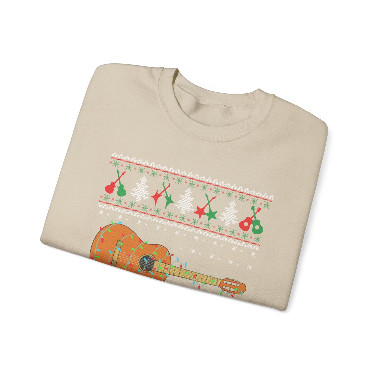 Acoustic Guitar Holiday Sweatshirt – Festive Guitar Ugly Sweater Crewneck