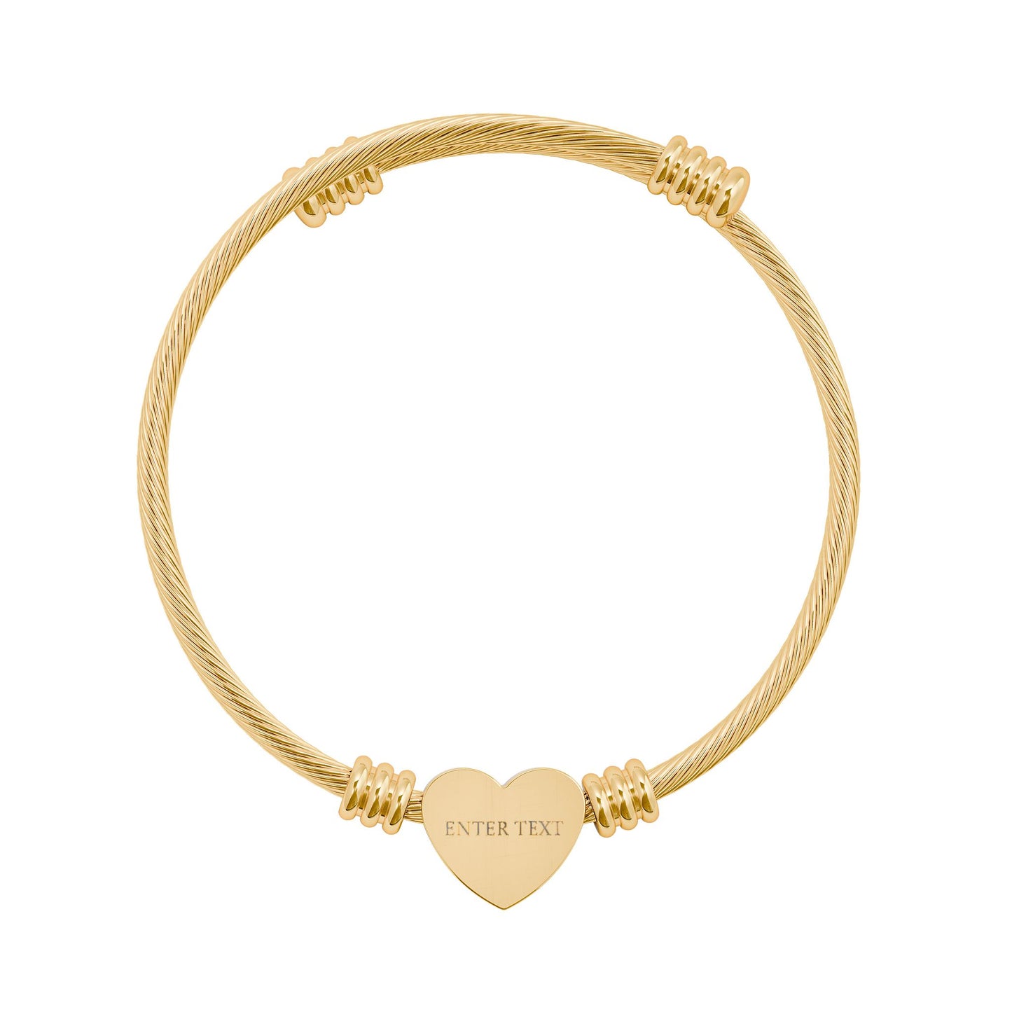 Engravable Heart Cuff Bracelet — Personalized Cable Wire Bangle in Silver or Gold