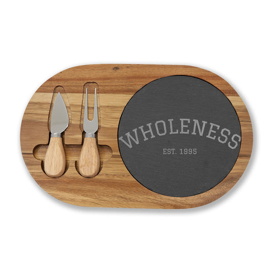 Engraved Acacia Charcuterie Board with Slate Insert & Cheese Knives