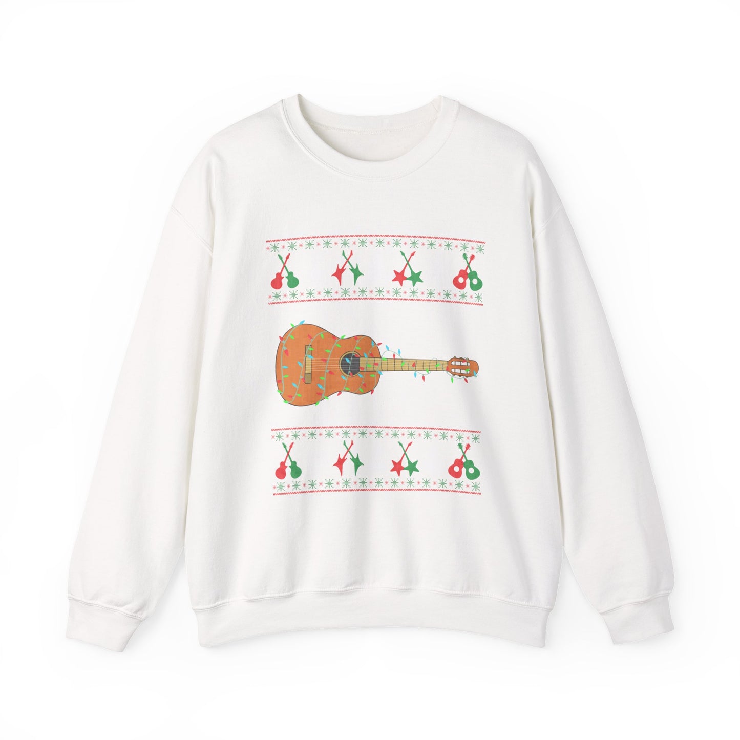 Acoustic Guitar Holiday Sweatshirt – Festive Guitar Ugly Sweater Crewneck