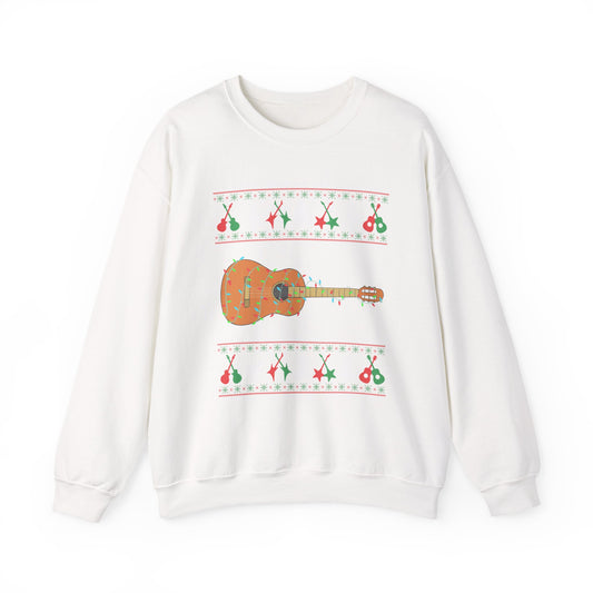 Acoustic Guitar Holiday Sweatshirt – Festive Guitar Ugly Sweater Crewneck