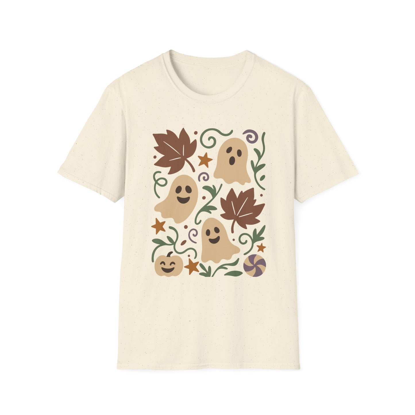 Autumn Ghosts Unisex Softstyle T-Shirt, Fall Fashion, Halloween Tee, Cute Graphic Top, Seasonal Apparel, Festive Wardrobe