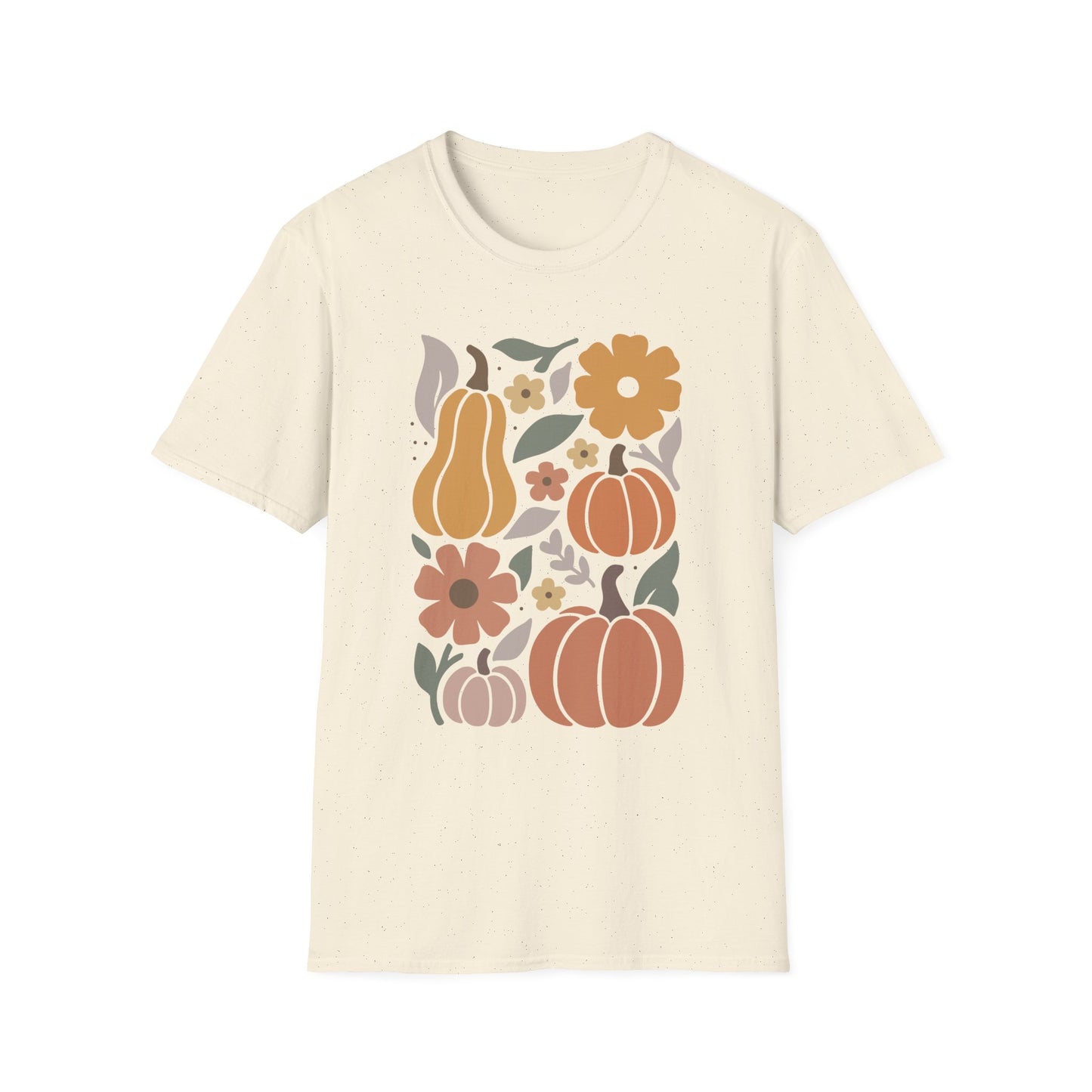 Autumn Floral T-Shirt, Cozy Fall Tee, Harvest Graphic Shirt, Seasonal Gift, Pumpkin and Flower Design, Thanksgiving Apparel