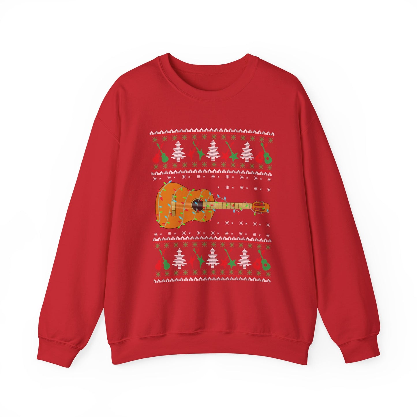 Acoustic Guitar Holiday Sweatshirt – Festive Guitar Ugly Sweater Crewneck