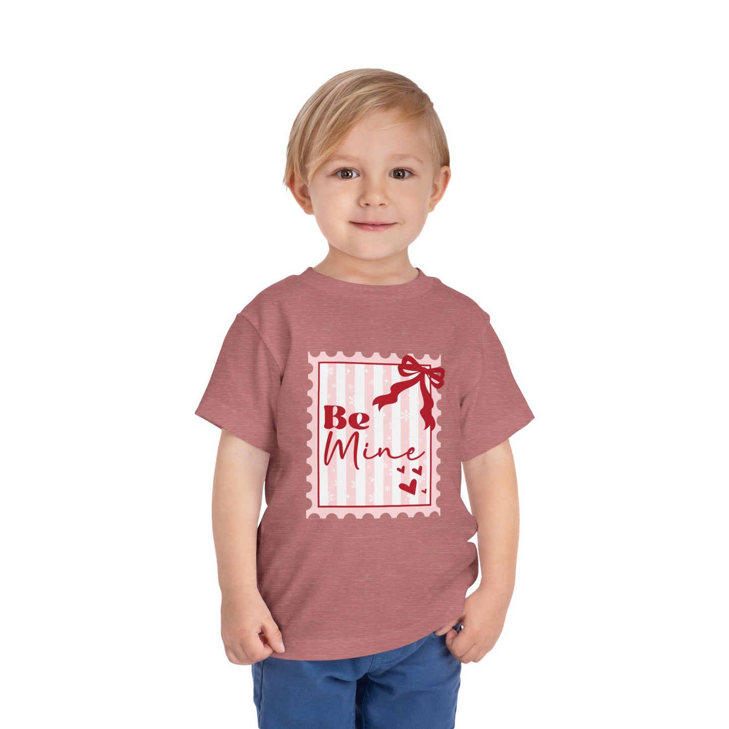 Be Mine Toddler Tee — Valentine’s Day Pink Stamp Design