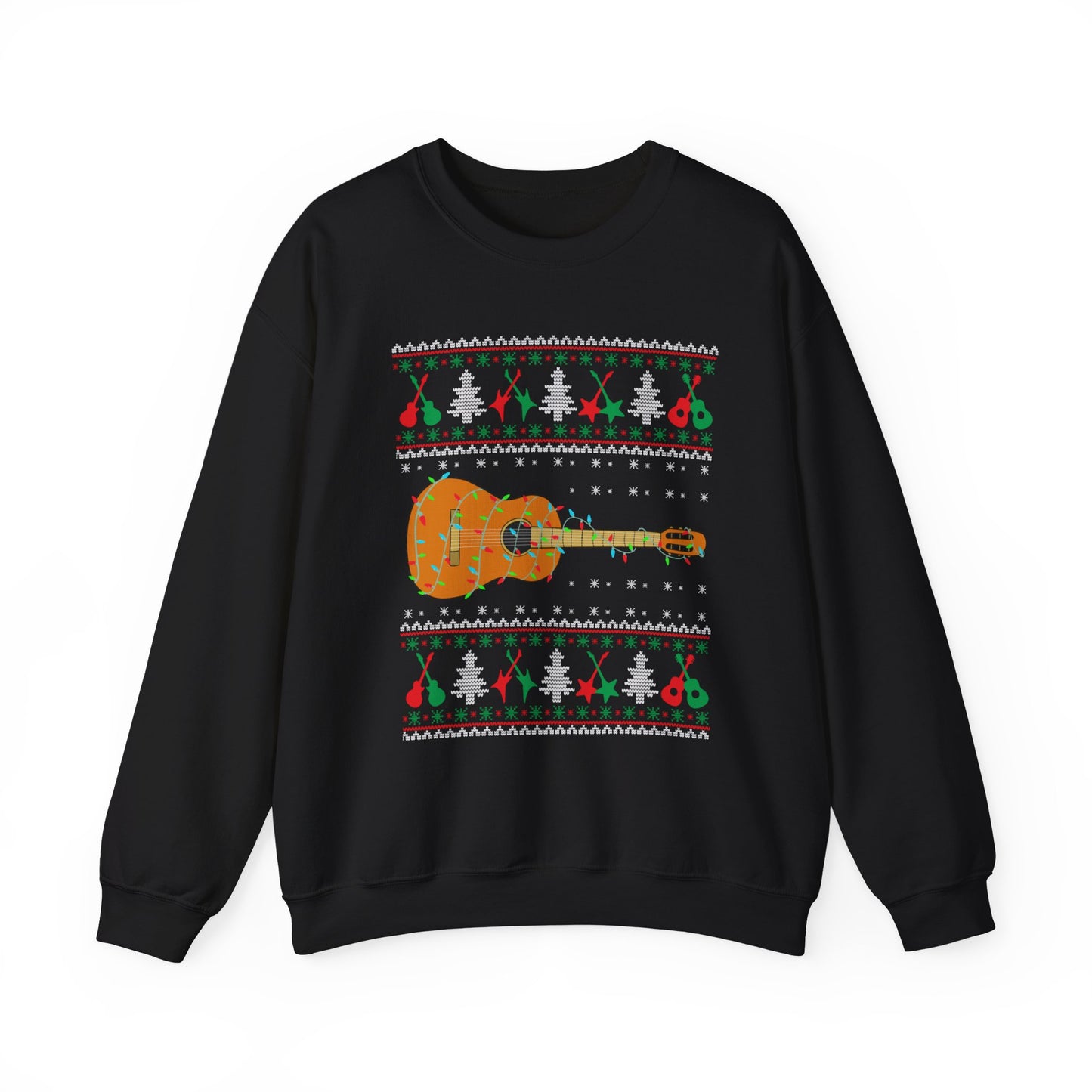 Acoustic Guitar Holiday Sweatshirt – Festive Guitar Ugly Sweater Crewneck
