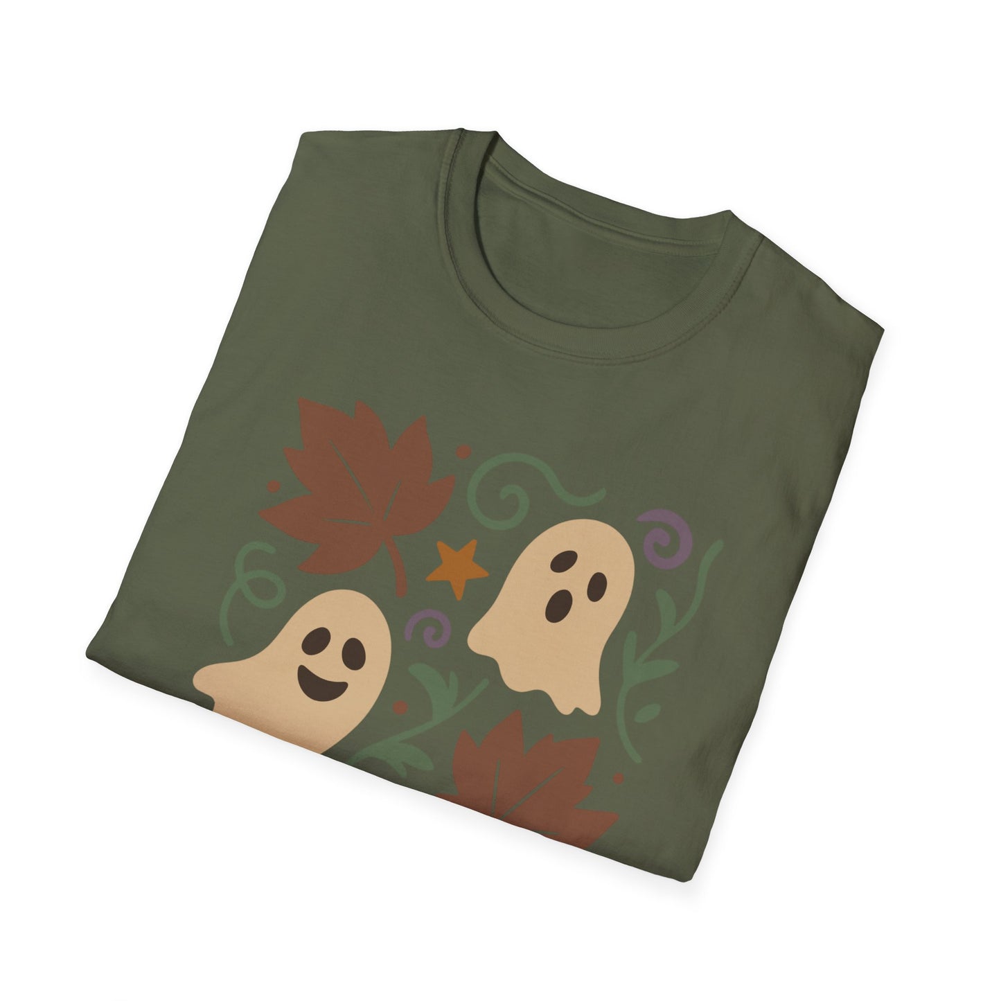 Autumn Ghosts Unisex Softstyle T-Shirt, Fall Fashion, Halloween Tee, Cute Graphic Top, Seasonal Apparel, Festive Wardrobe