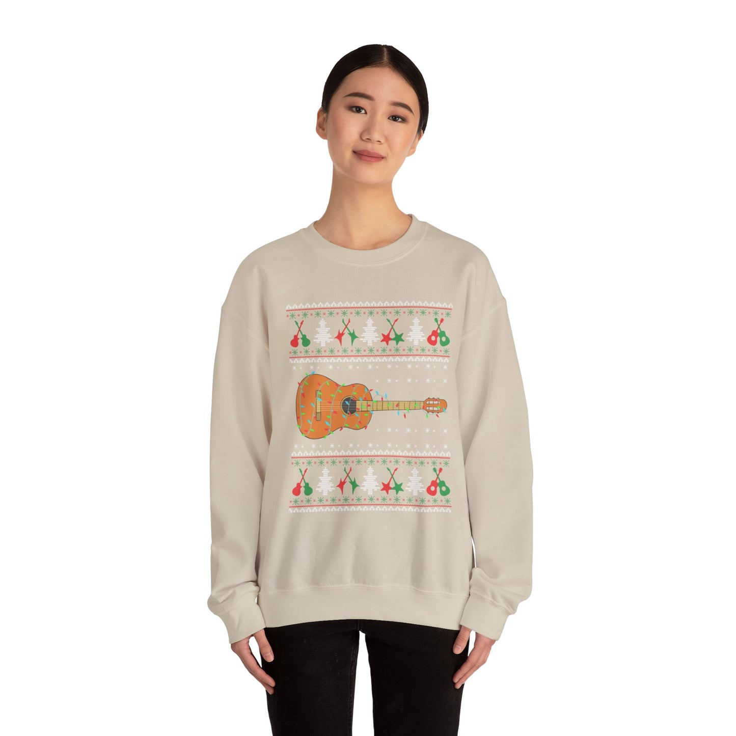 Acoustic Guitar Holiday Sweatshirt – Festive Guitar Ugly Sweater Crewneck