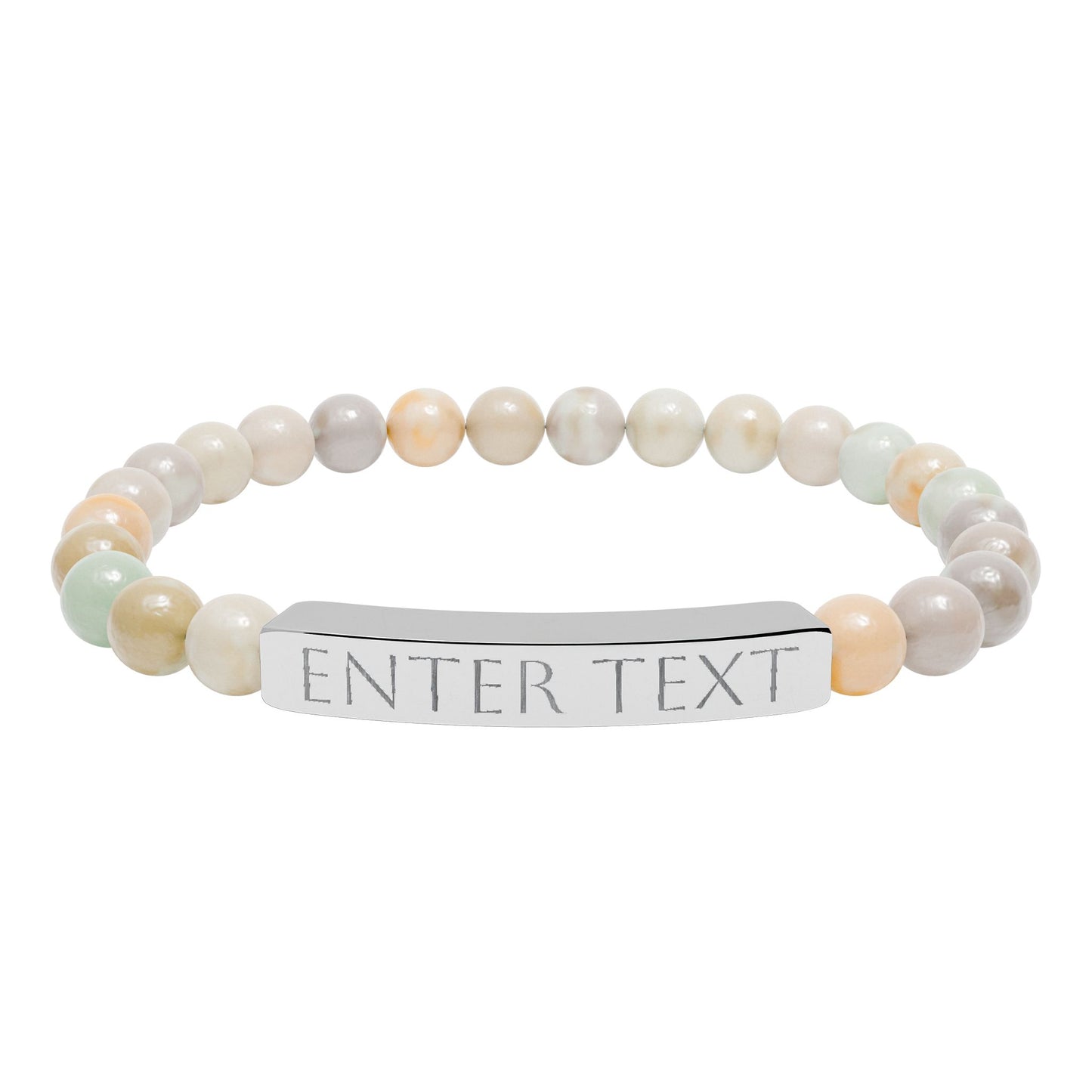 Engravable Natural Stone Bead Bar Bracelet — Custom Text Stretch Bracelet