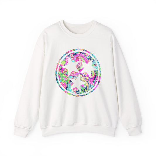Colorful Star Design Crewneck Sweatshirt, Cozy Gift for Him/Her, Trendy Layering Piece, Perfect for Weekend Wear, Tie-Dye Vibe