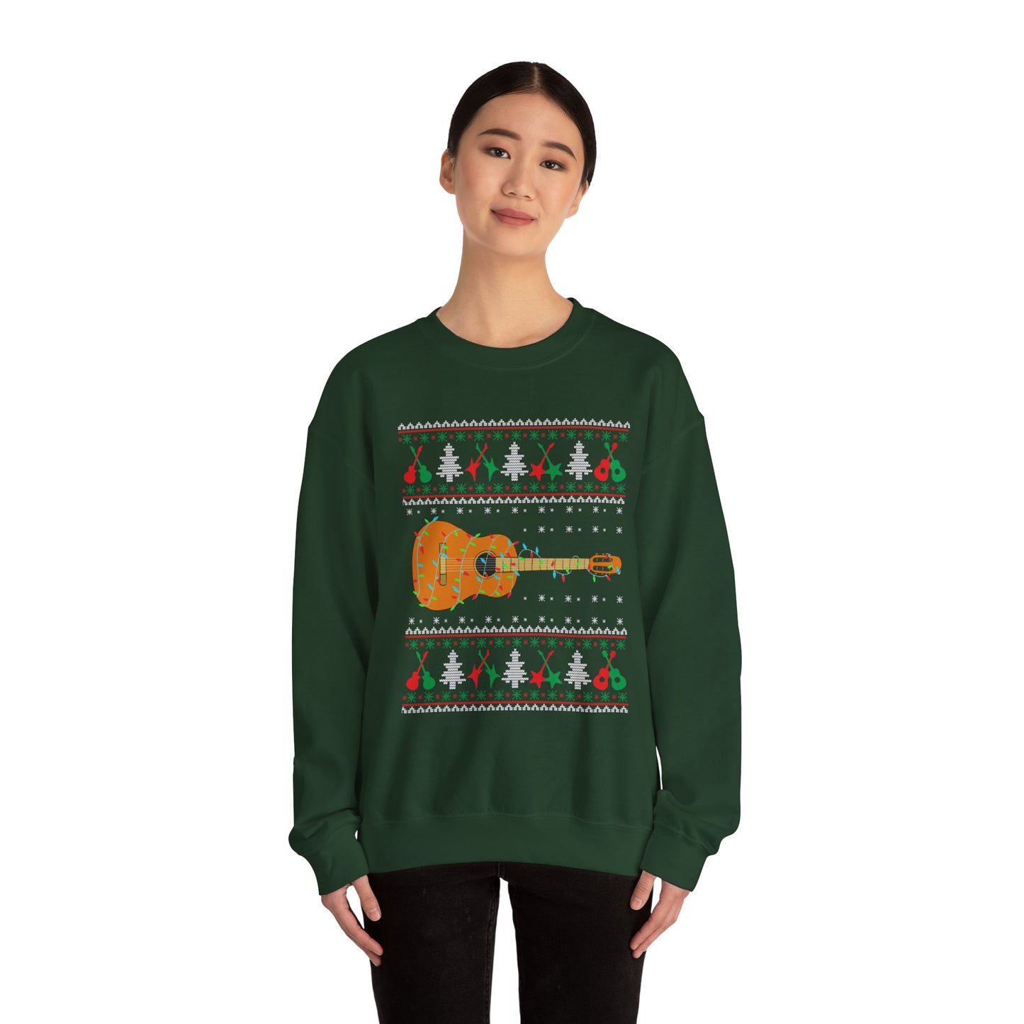 Acoustic Guitar Holiday Sweatshirt – Festive Guitar Ugly Sweater Crewneck